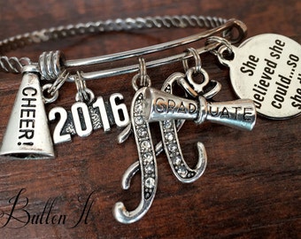CHEERLEADING Gifts, CHEER, Graduation gift, She believed she chould, Senior gifts, Senior 2018 Graduate, Class of 2018, INITIAL jewelry