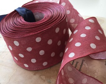 Red Polka Dot Cotton Wired Ribbon (9 yds ~ 1 5/8")