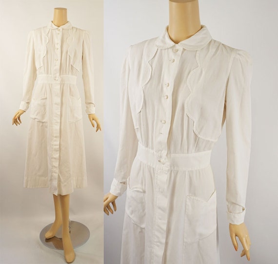 Vintage 1950s 1940s White Cotton Nurses Uniform B38 W28