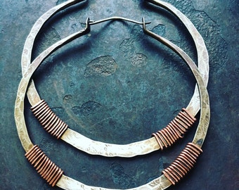Big Silver Hoops Sterling Silver Hoop Earrings Huge Hoops Wire Wrap Earrings Rustic Hoop Earings Tribal Hoops DanielleRoseBean Silver Hoops