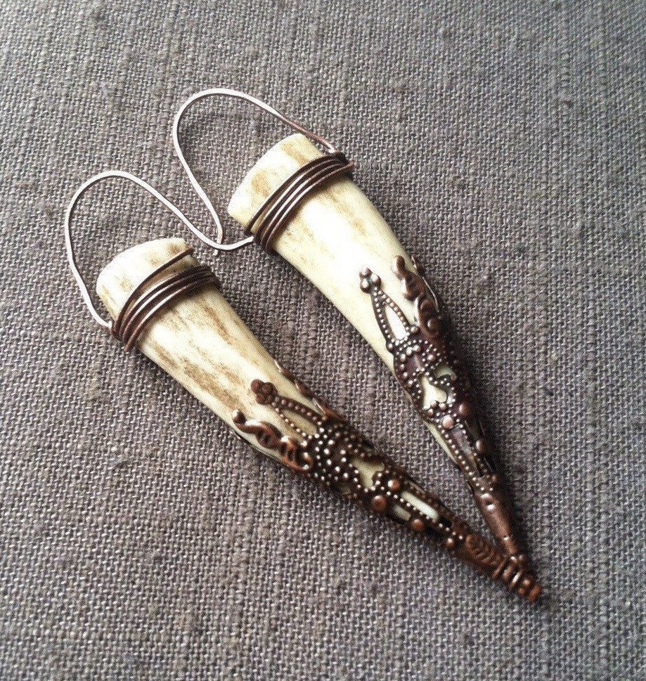 Filigree Antler Earrings Real Deer Antler by daniellerosebean