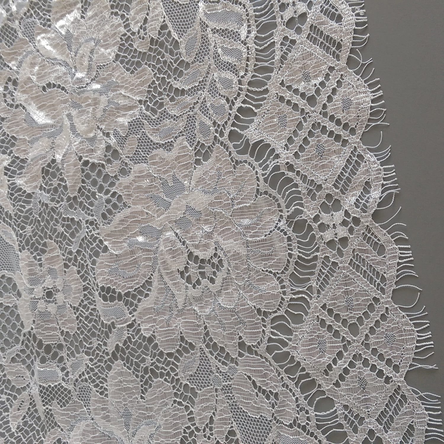 White Lace Fabric by the 1/2 Yard White Shiny Chantilly