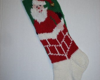 Personalized Knitted Christmas Stocking with Santa in the Chimney and Moon Vintage Design