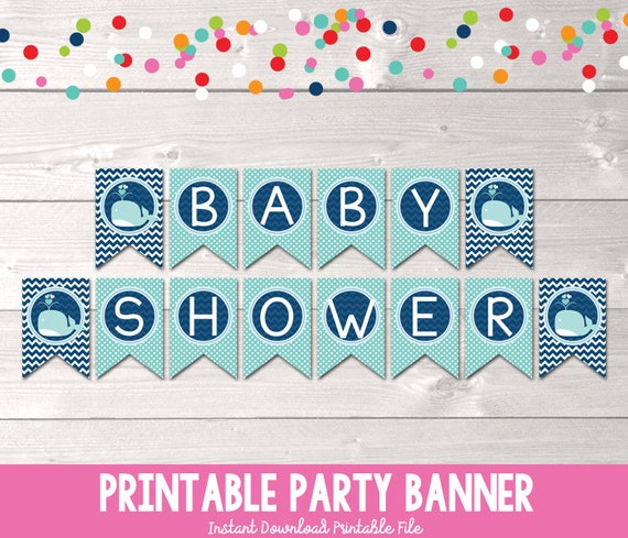 Items similar to Blue Whale Baby Shower Banner Instant Download ...