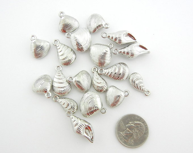 18 Dimensional Variety Seashells in Silver-tone Acrylic