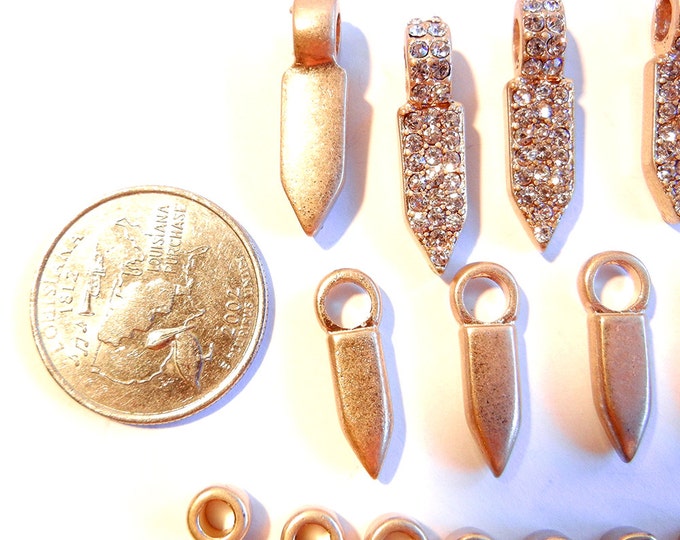 Set of Spiked Gold-tone Charms Rhinestones and Beads