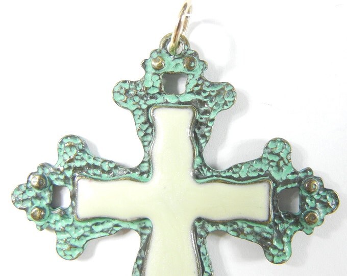 Patina Copper-tone Cross Pendant with Off-White Epoxy