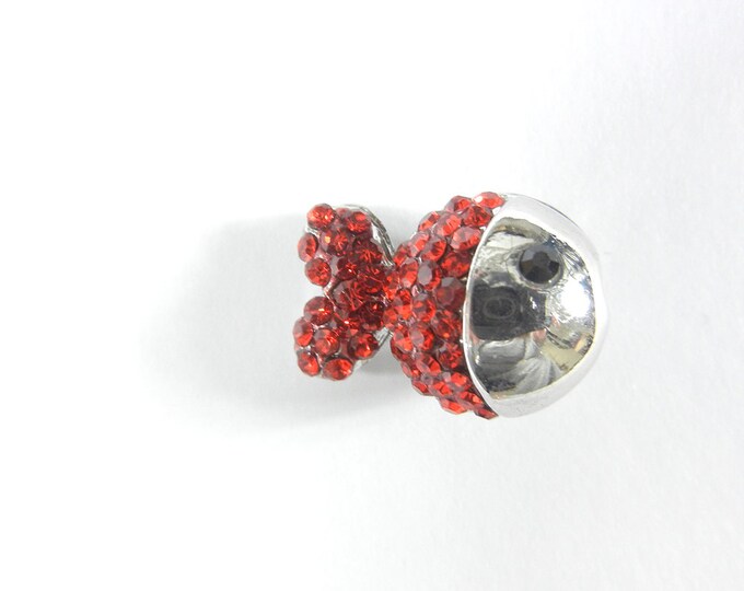 Small Red Fish Bead Red Rhinestones Silver-tone