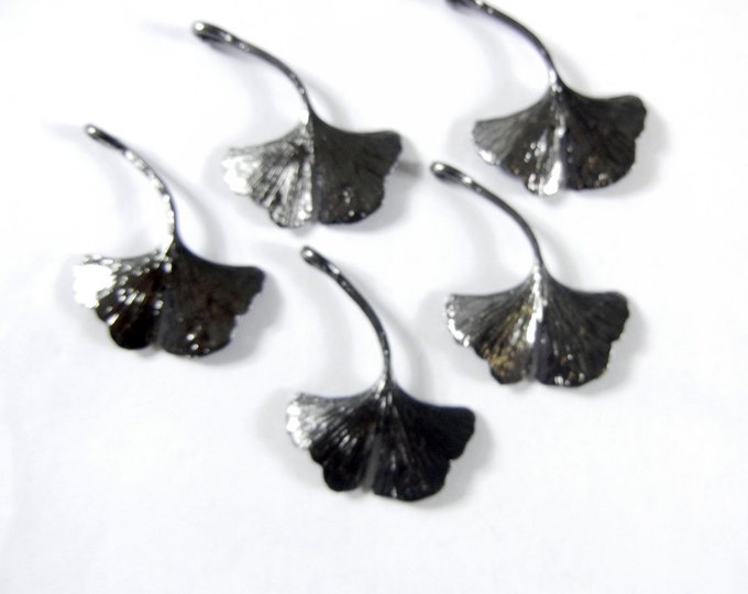 Set of Hematite or Black Silver-tone Gingko Leaf Charms