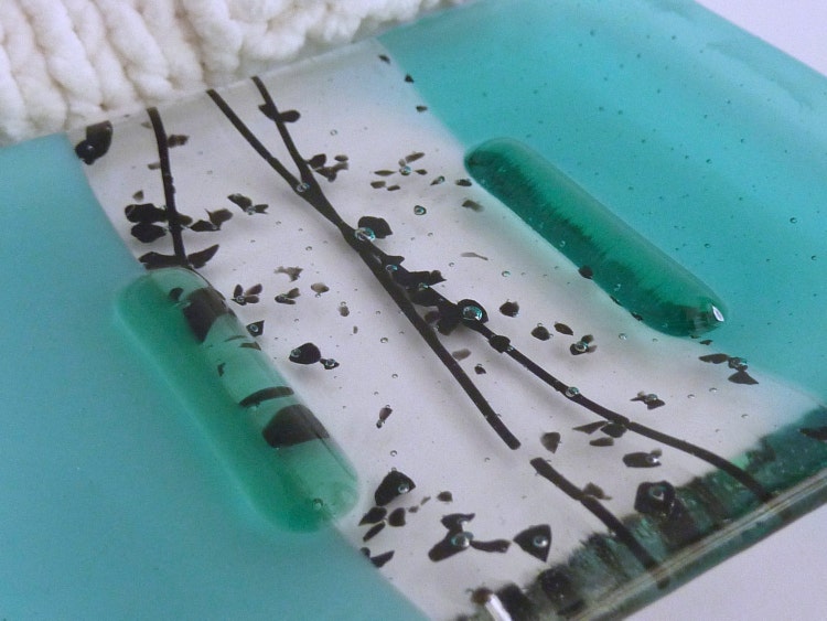 Fused Glass Soap Dish in Aqua and Turquoise by bprdesigns on Etsy