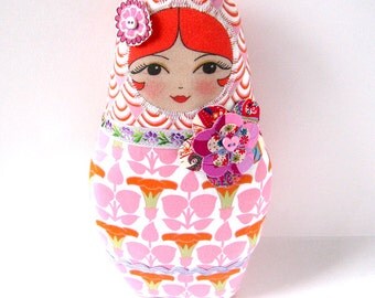 Handmade Art Doll, Babushka Doll, Cloth Matryoshka Doll, Red Haired Doll, Matryoshka Plush