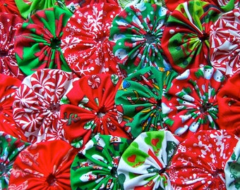 Fabric CHRISTMAS Applique 40 Yo Yo 2 Inch Fabric Flower Headband Barrette Hair Clip Trim