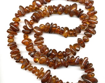 Natural Genuine Baltic Amber Bead Strand 36.25" Polished Golden Graduated Nuggets