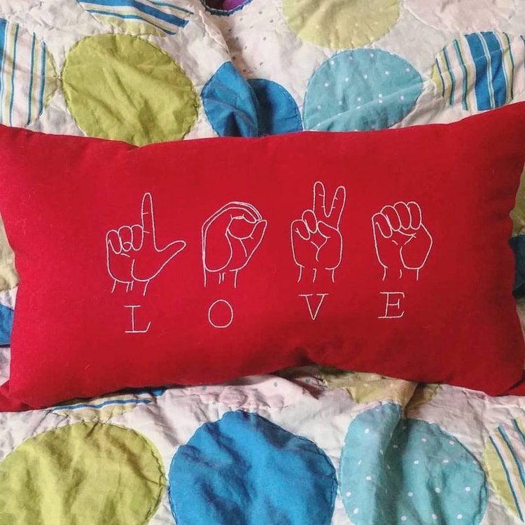 LOVE ASL Pillow by SealedWithAStitch2 on Etsy