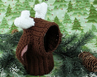 Crochet Dog Snood, Crochet dog Hat, Christmas Reindeer, Photo Prop,