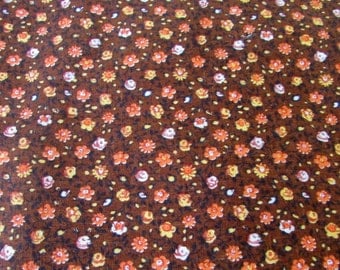 Vintage Cotton Fabric Teeny Flowers Brown Background over 3 yards Quilt Fabric
