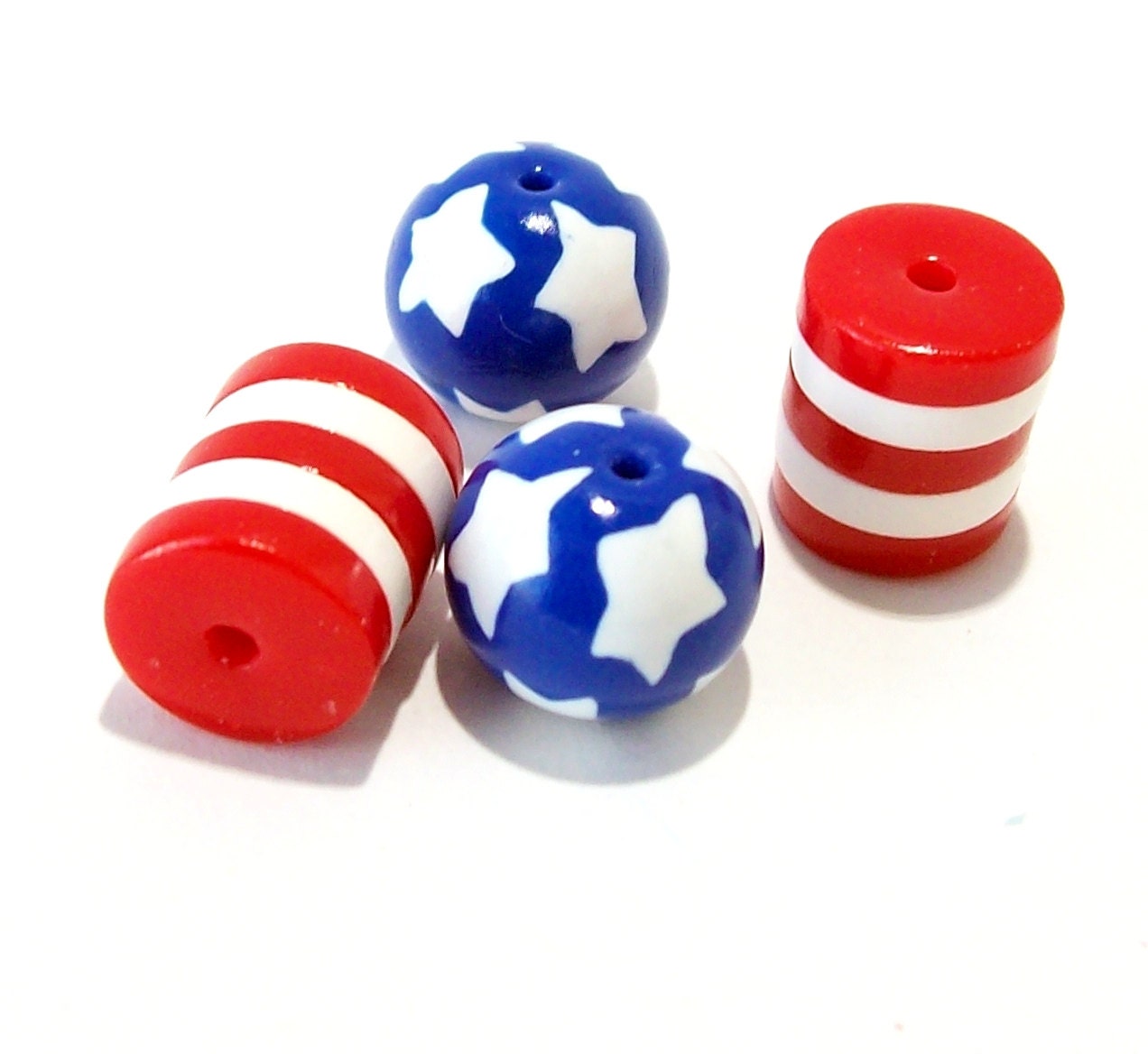 Red and White Striped Beads and Blue with Stars Handmade from