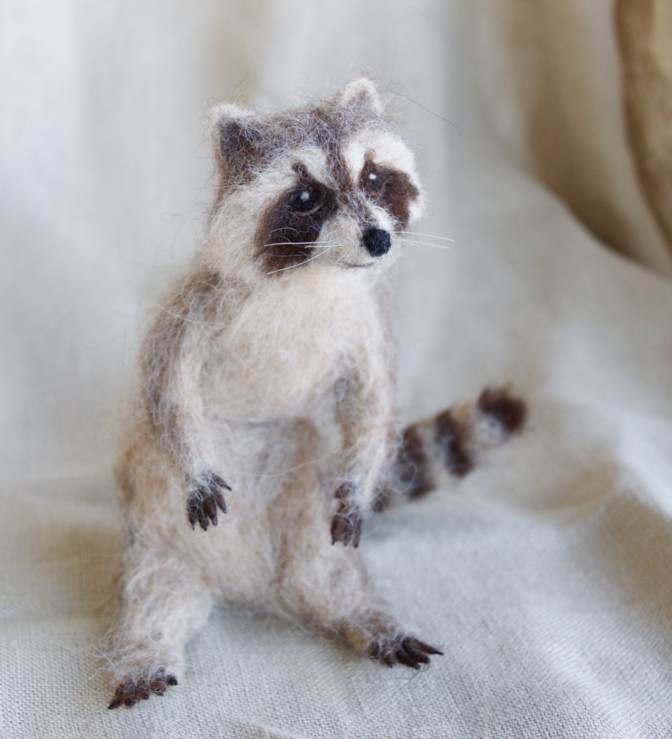 Needle Felted Raccoon Poseable