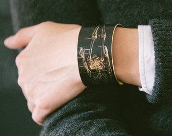 Anatomical Skeleton - Brass Bracelet - Anatomy Cuff - Geeky Jewelry - Medical Illustration - Geek Gift - Science - Doctor Gift For Her