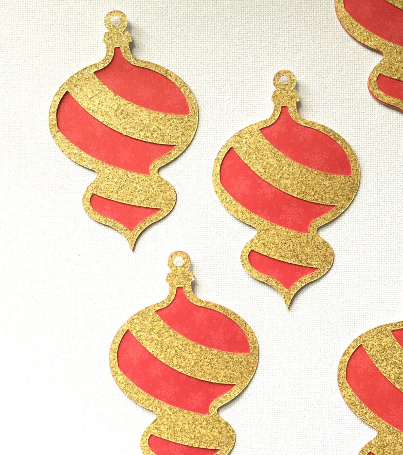 Christmas ornament die cut embellishments in gold glitter and