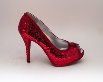 Sequin | Red Peep Toe Stiletto Dress Summer High Heels