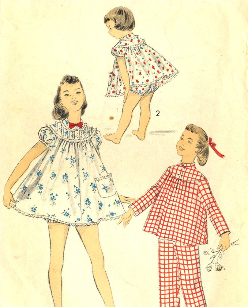 Vintage 50s Advance 7803 Girls Baby Doll Shortie Pajamas