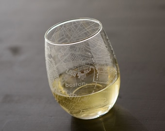 Boston Maps Stemless Wine Glass
