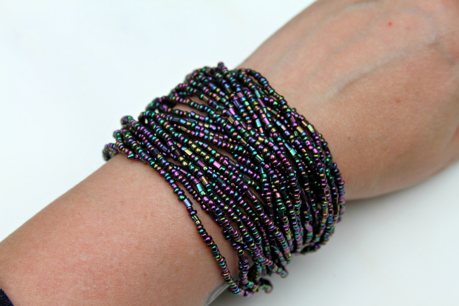 Multi Strand STATEMENT Beaded Bracelet Hematite by MeiFaithStudio