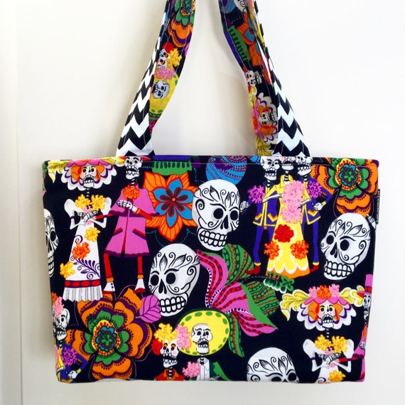 Items similar to Ready to Ship - Sugar Skull - Day of the Dead - Tote ...