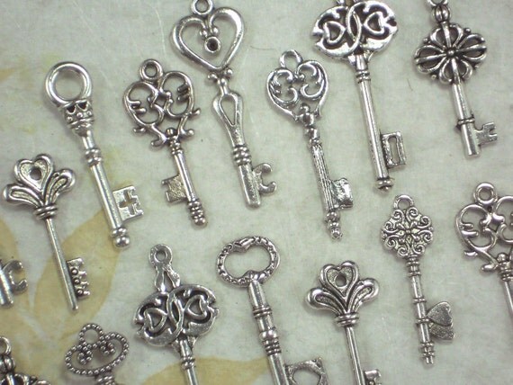 100 Silver Small Wedding Keys Collection 10 Styles Event Party