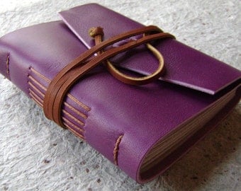 Small Leather Journal, 3.5"x 4.5", violet/purple, handmade journal by Dancing Grey(1733)