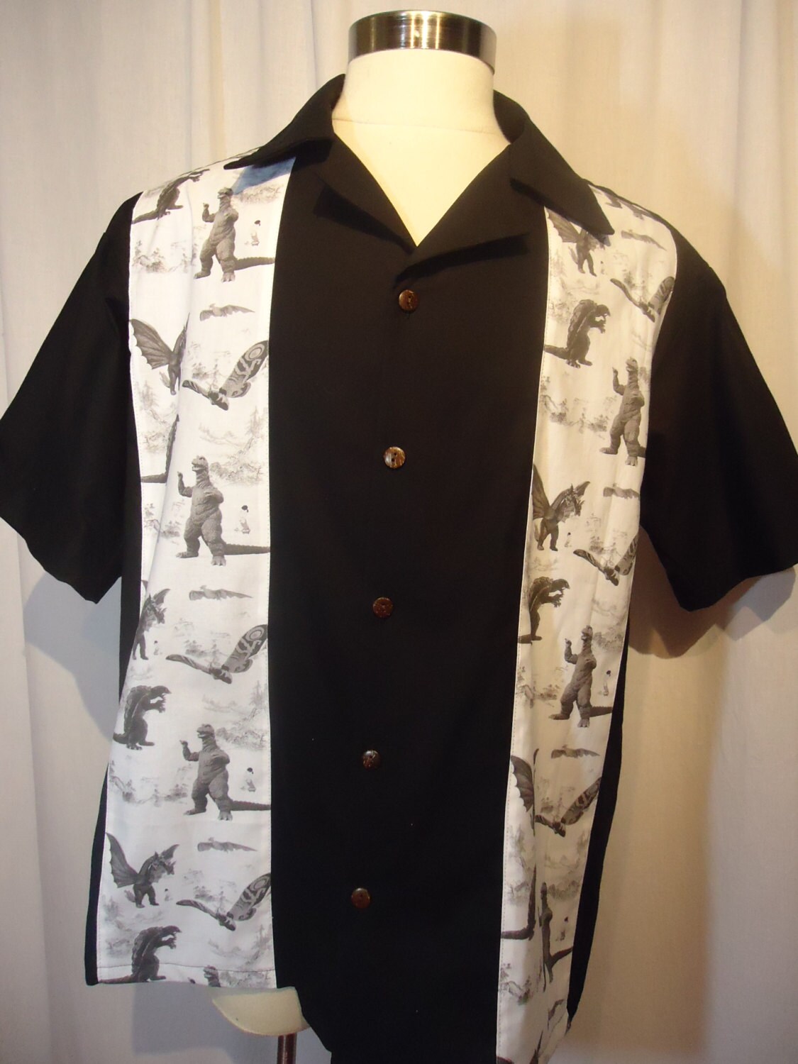 godzilla button shirt