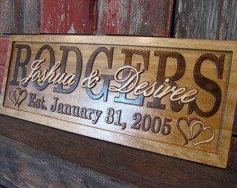 Personalized Wedding gift Family Name Signs CARVED Custom Wooden Sign Last name Established Anniversary custom personalized sign