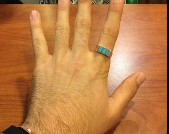 Harry Styles 3 Stone Inlay Turquoise Mens or Ladies Ring RF078