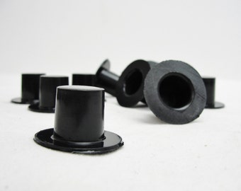 Little black plastic top hat, tiny top hat, mini top hat set of 12 (largest of 3 sizes)