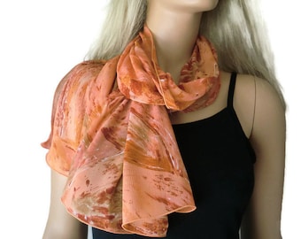 Dark salmon long chiffon scarf -Parisian Neck Tissu