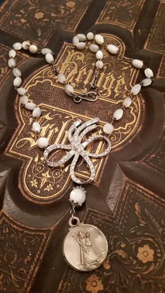 Upcycled Vintage Mother of Pearl Rosary Religious Assemblage