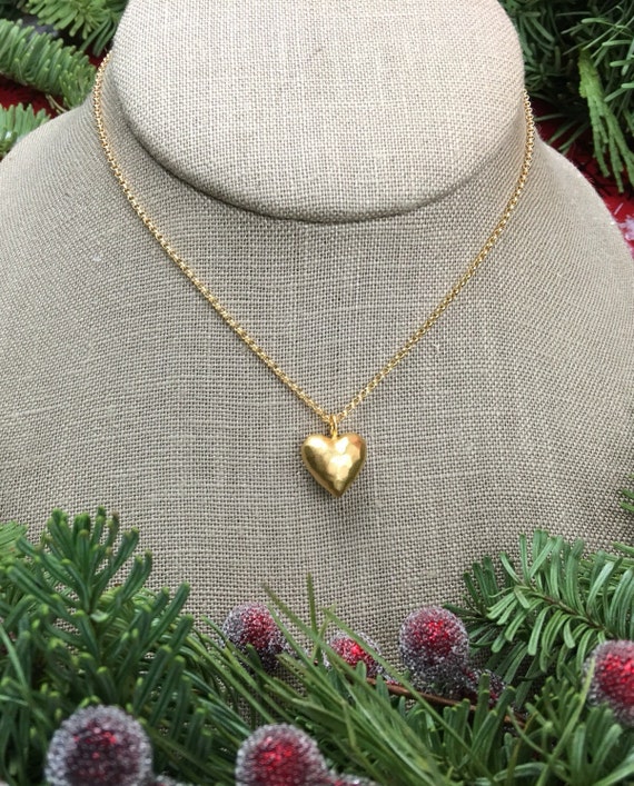 Gold puffed heart pendant and gold filled by jersey608jewelry