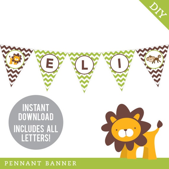instant download safari party diy printable pennant banner includes