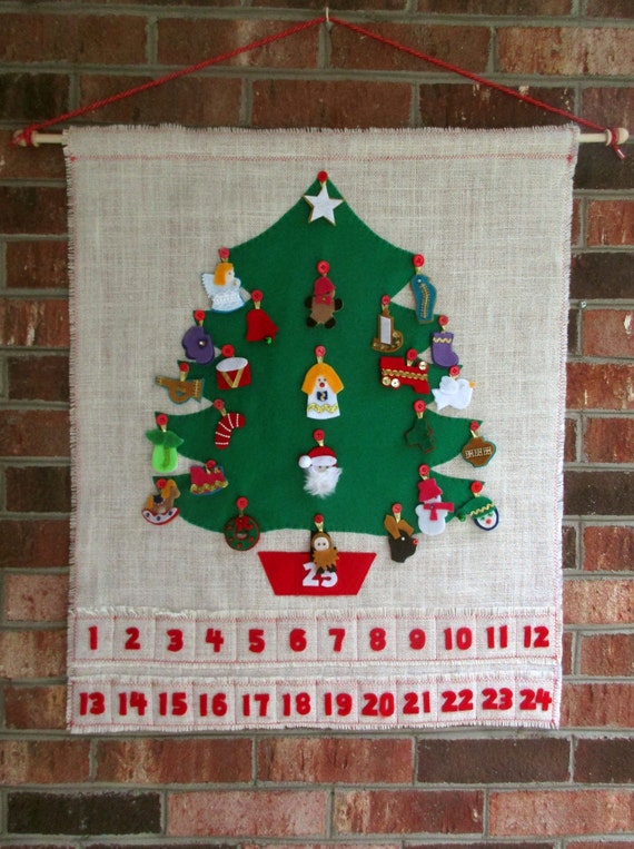 Advent Calendar Retro Christmas Tree Burlap