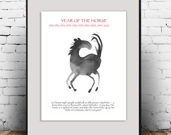 Zen Horse for Chinese New Year of the Horse, Original Zen Sumi Ink Painting, zen decor, japanese zen illustration, childrens room art