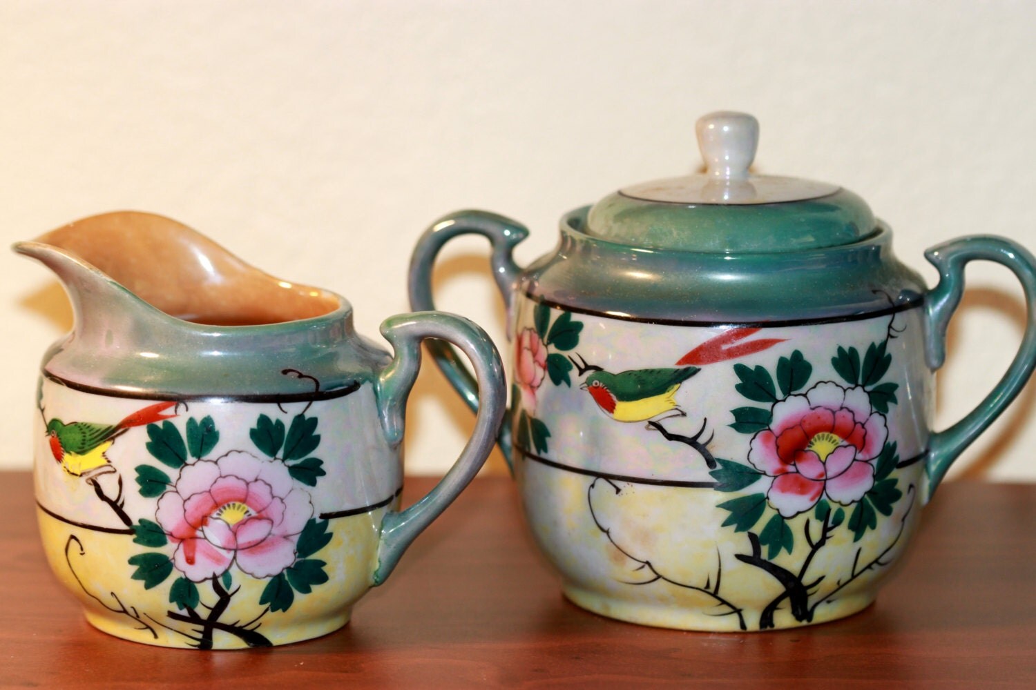 Japanese Lusterware Tea Set Vintage 1940s Hand Painted Made in