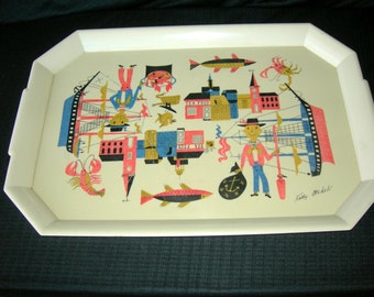 Vintage 1950's Plastic Tray-Kelly Oechsli Art-Seafood/Nautical Rosati Kain Memorabilia