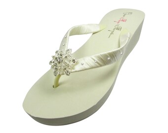 Items similar to LACE EMBROIDERED Wedding Bridal Flip Flops in Ivory or ...