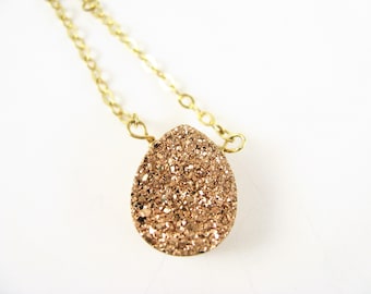 ROSE GOLD DRUZY Necklace, Drusy Necklace, Raw Stone Necklace