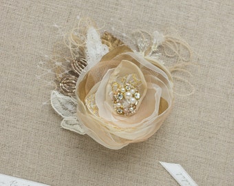 Gold Wedding Hair piece, Gold hair piece, Wedding headpiece, Bridal Flower Hair Piece, Bridal Hair Flower, Gold Wedding accessories