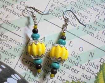 Yellow, Turquoise, Purple and Chartreuse Earrings (2572)