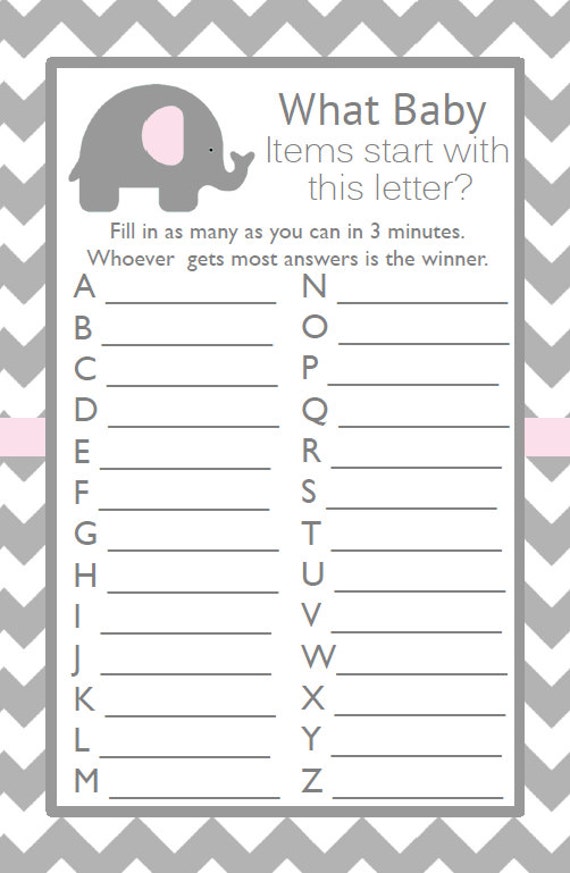 Baby Shower Instant Download What Baby Items start with this