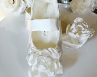 Ivory or White Satin Flower Girl Shoes, Baby Girl Shoes, Toddler Girl Shoes