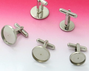 10 Cufflinks Stainless Steel Cufflink Base W/ 10mm/ 12mm/ 14mm/ 16mm/ 18mm/ 20mm Round Bezel Setting Wholesale Cuff links Cufflink Blanks